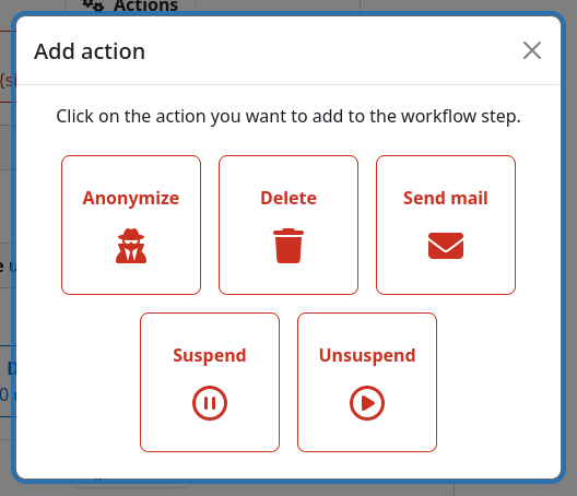 Modal for adding a new action to a workflow step