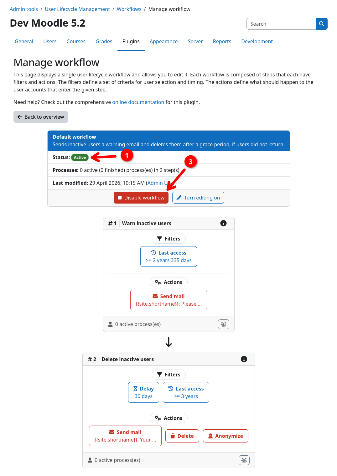 Workflow inspection page with enabled workflow