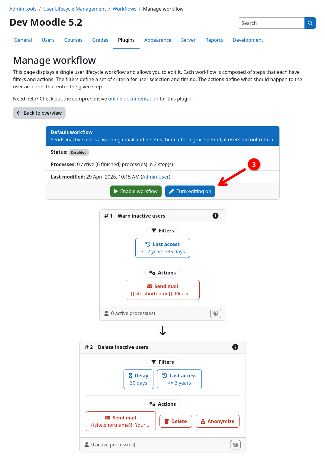 Default workflow inspection page (read-only)