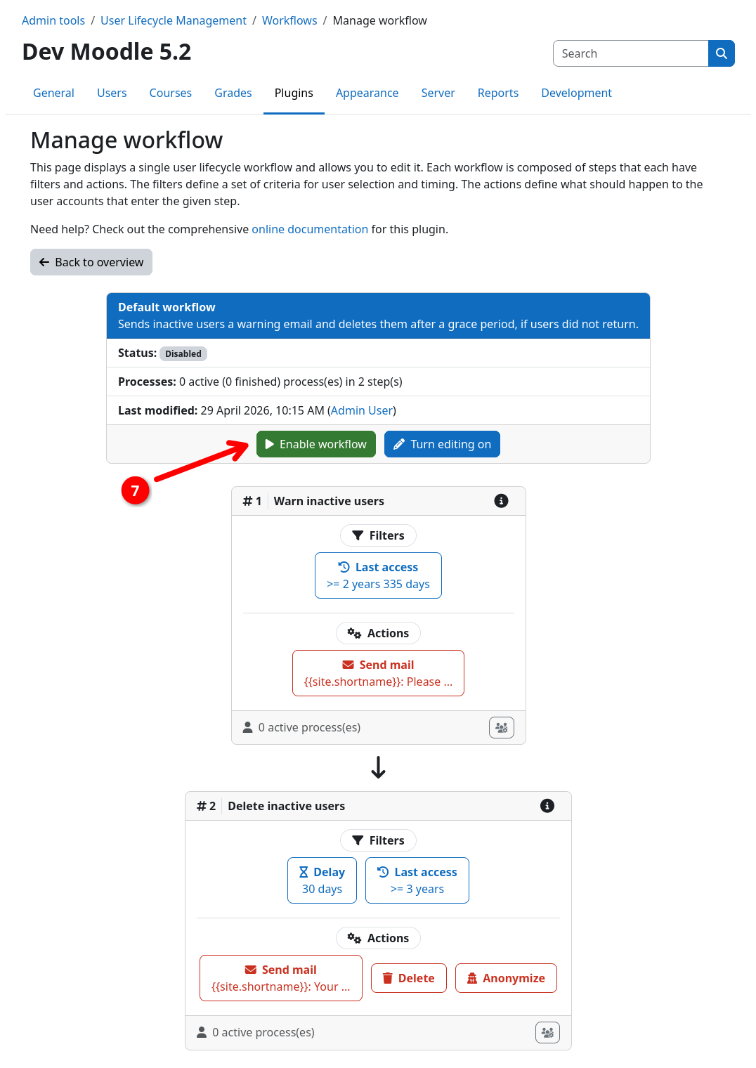 Default workflow inspection page (edit mode)