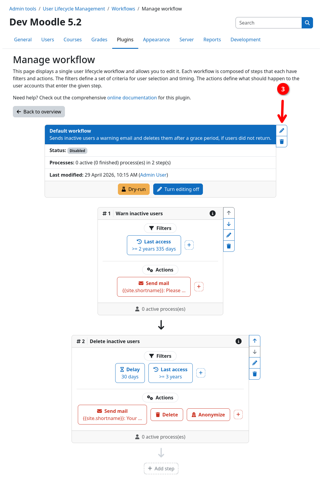 Workflow inspection page (edit mode)