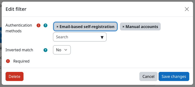 Instance settings modal dialog of a last access filter instance