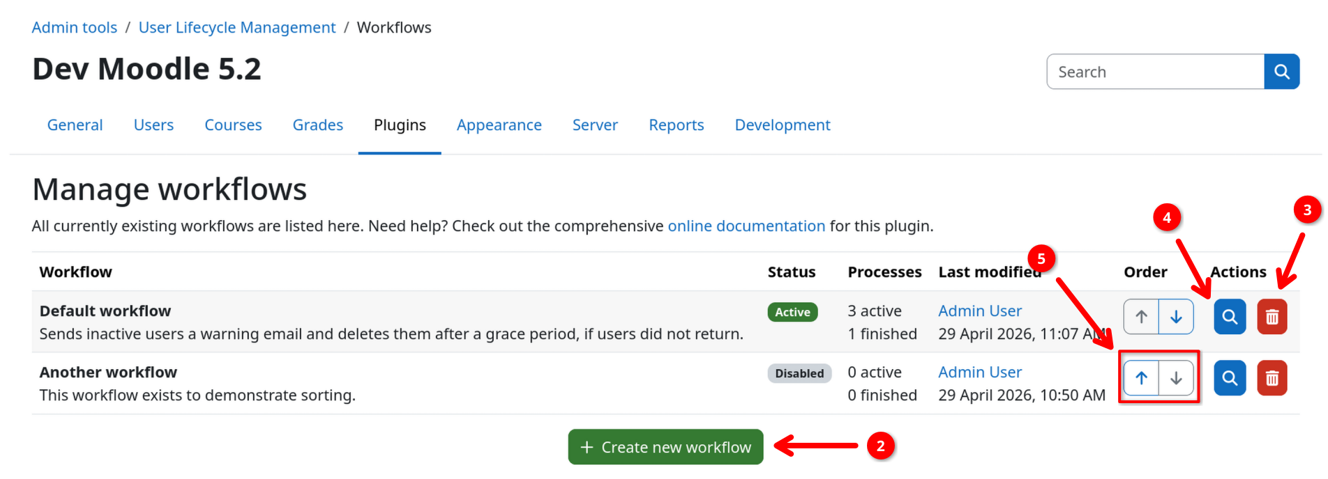Workflows overview page (with existing workflows)