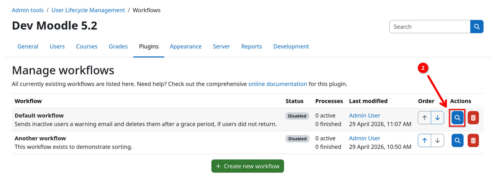 Workflows overview page
