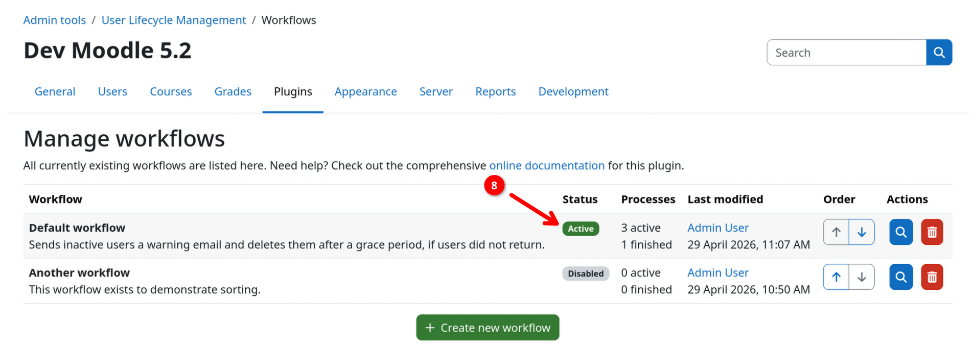 Workflows overview page