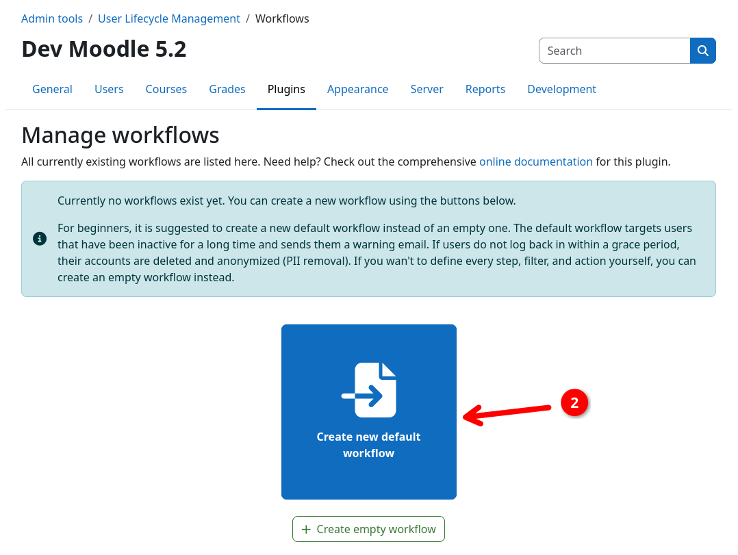 Workflow management page