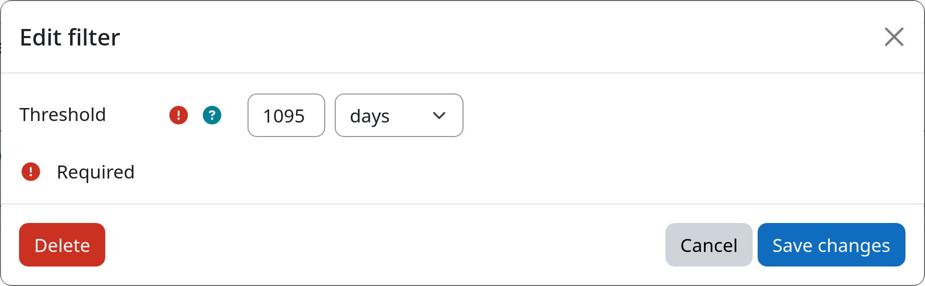 Filter editing modal