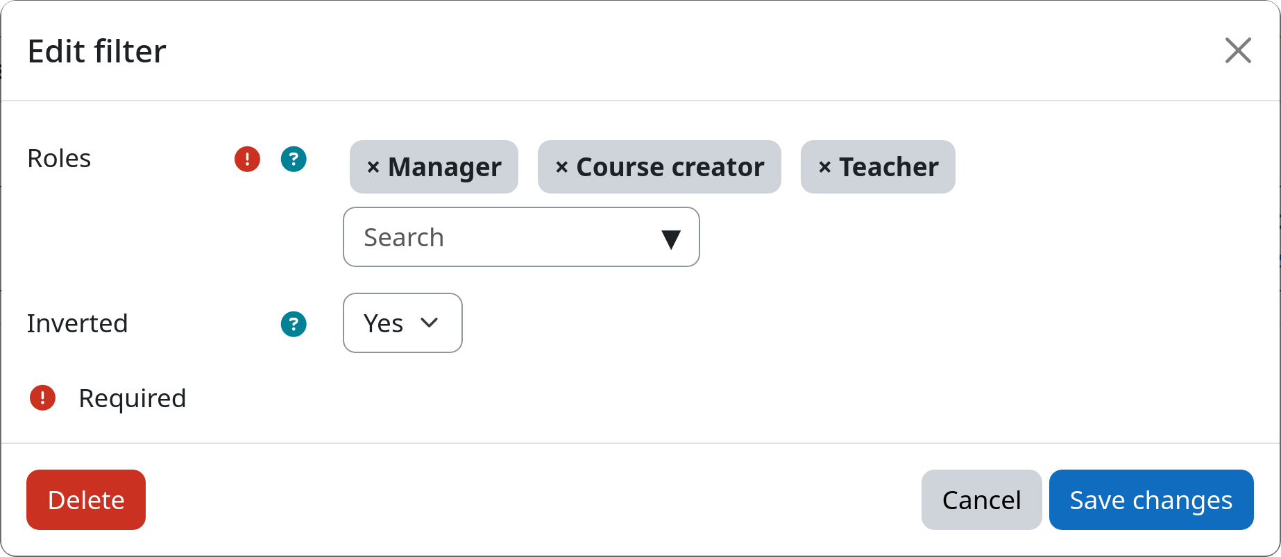 Example screenshot of the instance settings for the role assignment filter